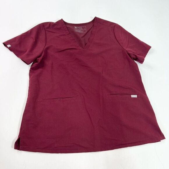 Figs Collection Casma Scrub Top Womens XL Burgundy V-Neck Medical Pullover - Picture 1 of 9